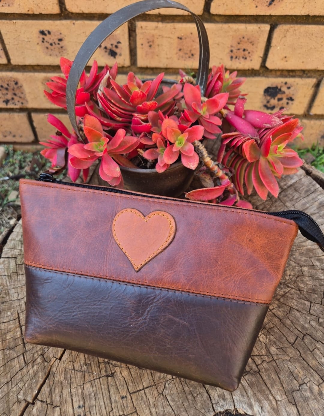 Handcrafted leather heart bag